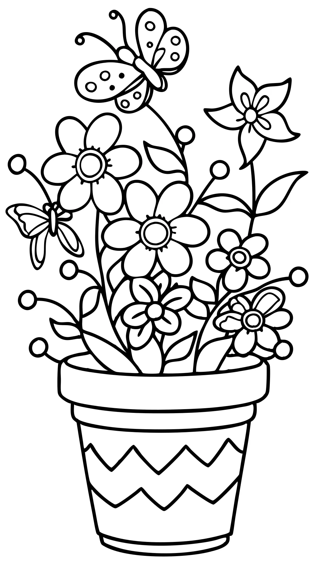 Página para colorear de una olla de flores